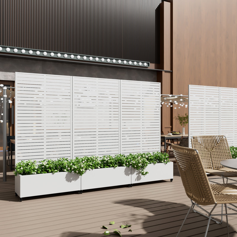 Lit de jardin en métal avec treillis et roues, H 72 po x l 35 po x P 16 po, Blanc