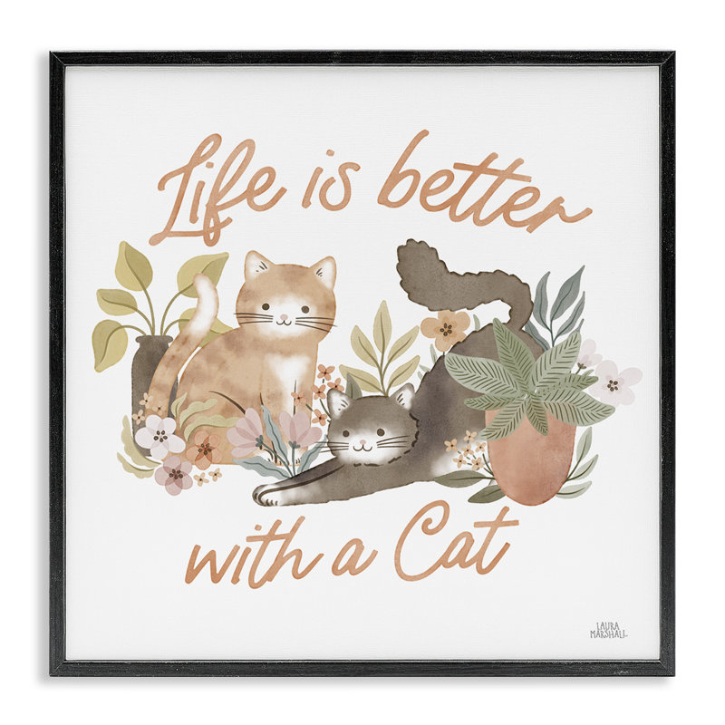 «Better with Cat Expression Art» par Laura Marshall, H 12 po x l 12 po, Noir
