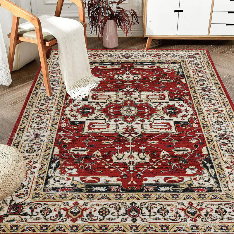 Area Rug Vintage Bohemia Large Persian Non-Slip Washable Rug For Living Room Kitchen Bedroom Living Room Flower Design