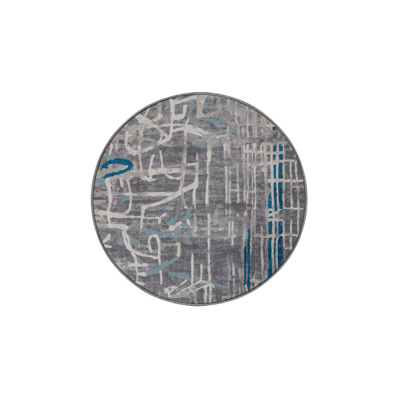 Machine Washable Gray Area Rug, Round 5'