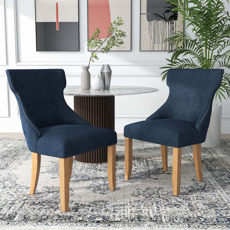 Elijah 22.5" Width Fabric Upholstered Side Chair, Dark Blue