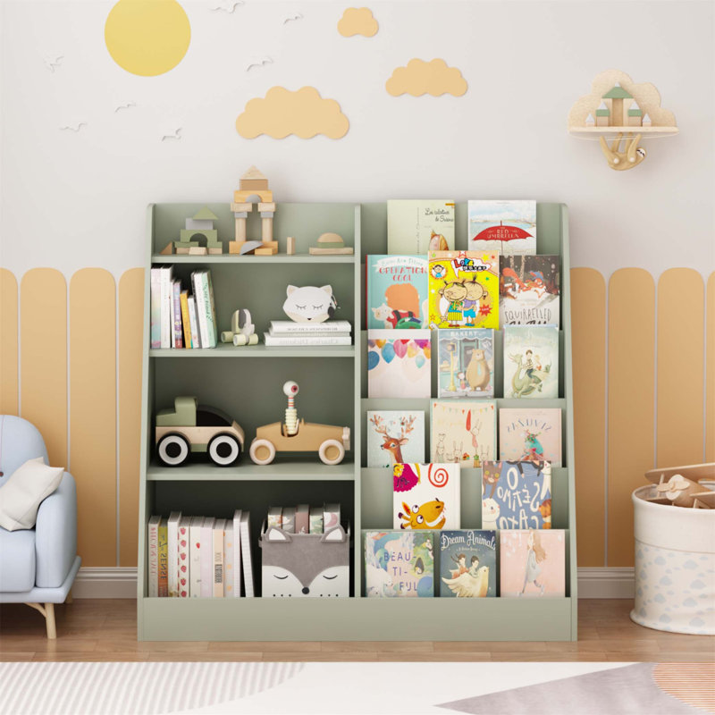 Organisateur de rangement pour enfants et bibliothèque de jouets, présentoir en bois à 4 niveaux pour salle de jeux et chambre d'enfant