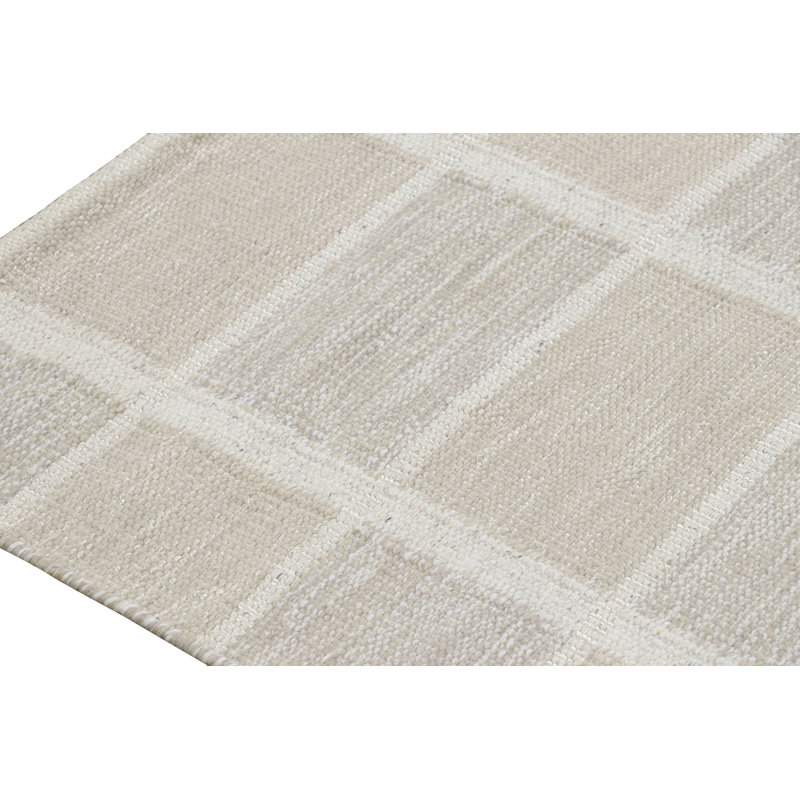 Rug & Kilim’S Scandinavian Rug In Beige, Taupe And White Geometric Pattern, Rectangle 12' x 16'
