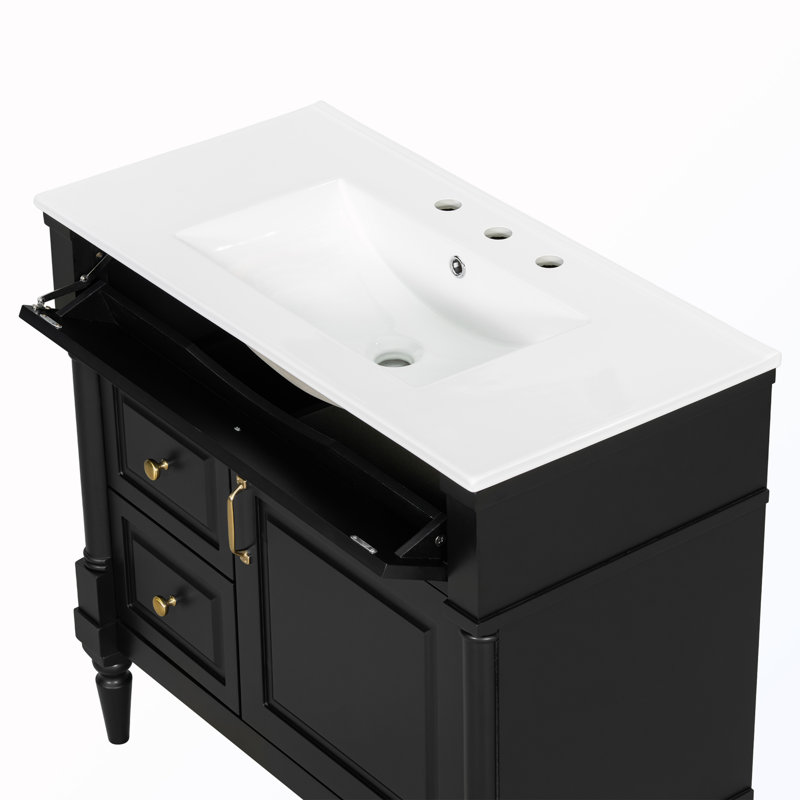 Freestanding Bathroom Cabinet With Flip Drawer, Black