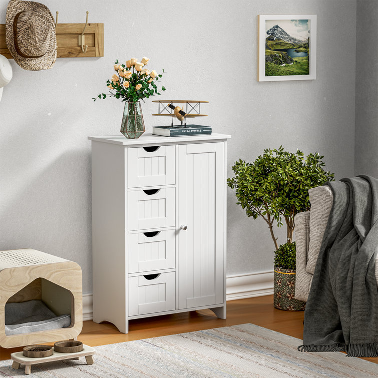 Bathroom Storage Cabinets Free Standing with 4 Drawers White for