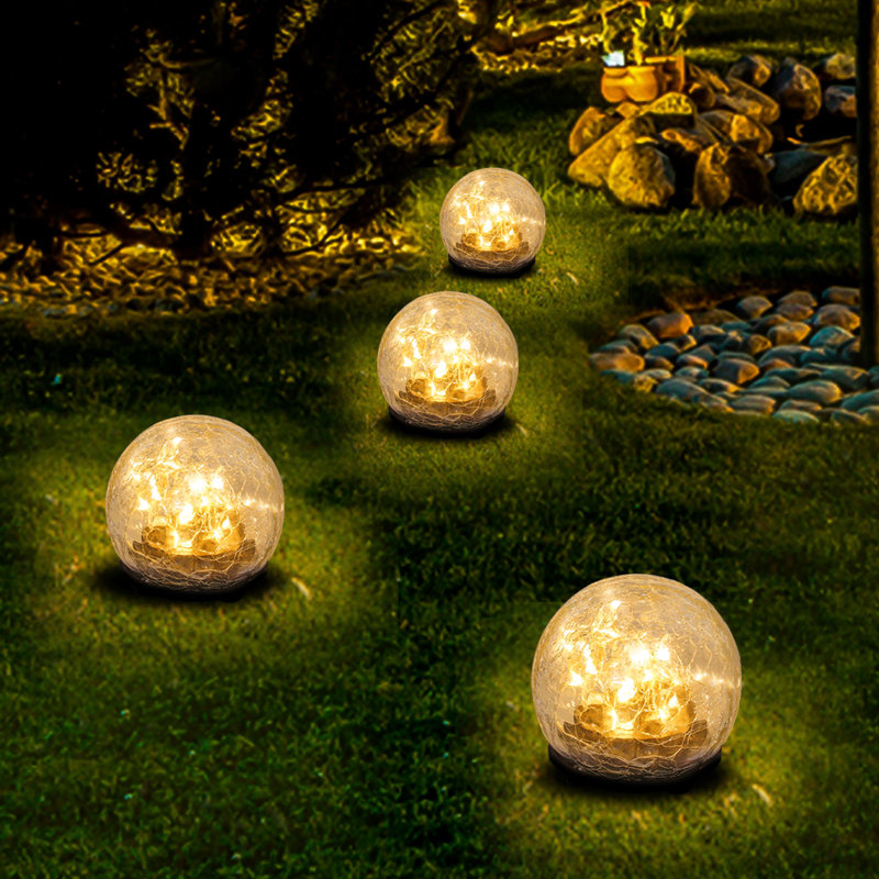 Solar Powered Integrated LED Glass Pathway Light, 5.6" H x 5.9" W x 5.9" D, Yellow