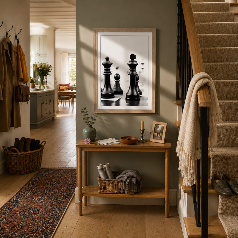 Chess in Shadow Minimalist 1 Piece Single Picture Frame Wall Art, A4 - 29.7 x 21.0 cm, Oak