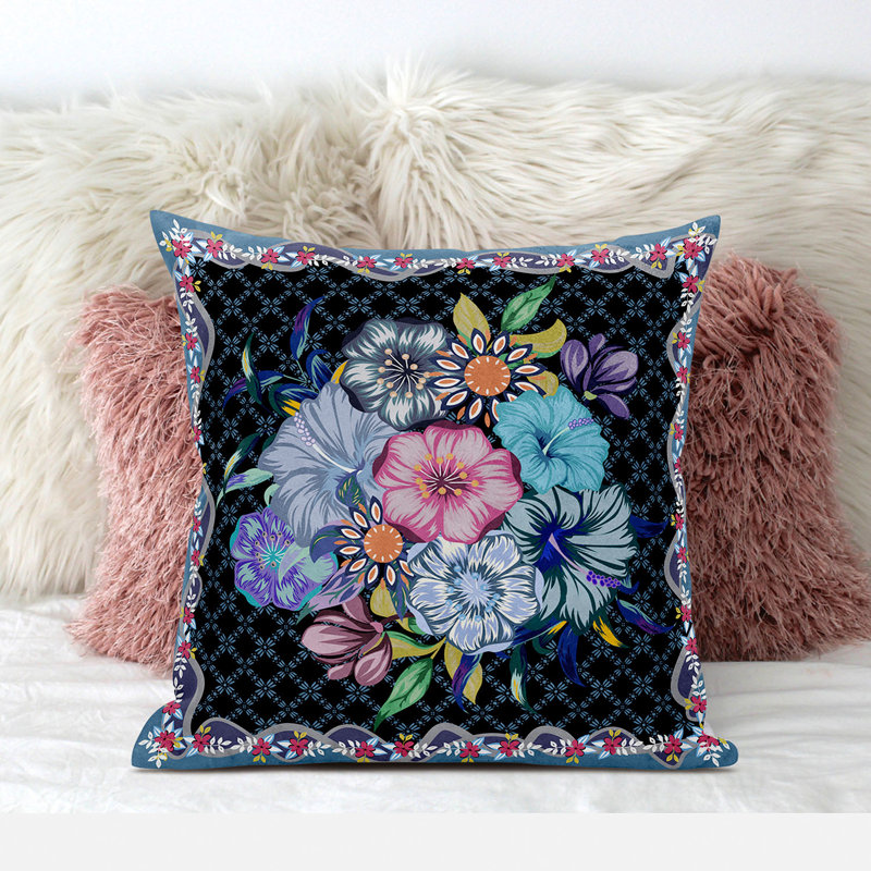 Coussin 18 x 18, Noir / Bleu