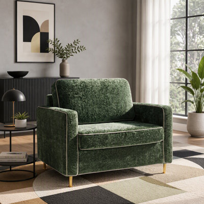 42.1" Modern Accent Chair, Chenille Upholstered Single Sofa with Square Arms, Camel Back Design, Sewn Pillow Back & Metal Legs