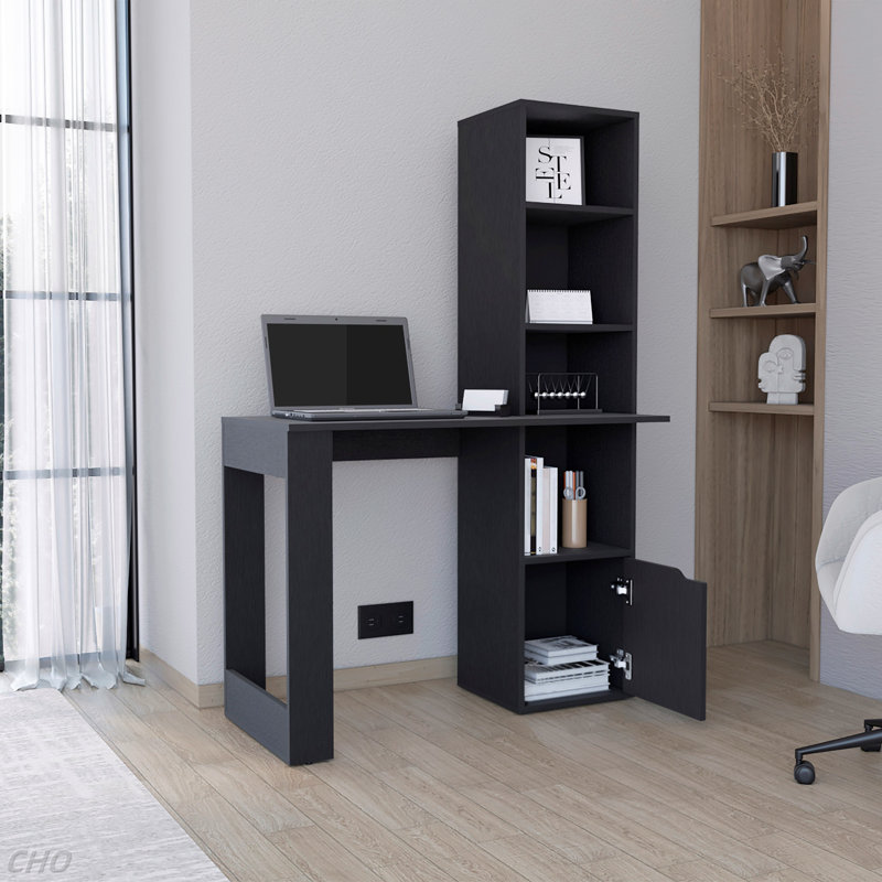 Bureau d'ordinateur avec bibliothèque et armoire, Noir
