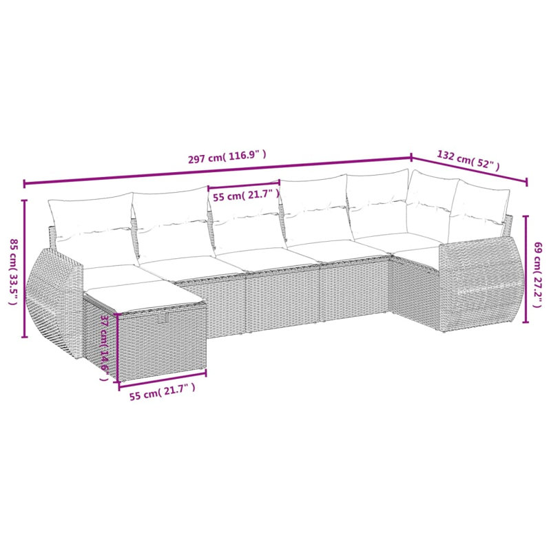 Ensemble de canapé de patio avec coussins 7 pièces Latitude Run®, Coussin bleu marine / structure grise
