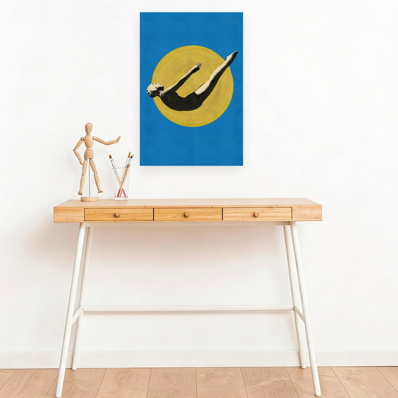 Graceful Diver Yellow Sun Abstract Bold Minimalist Summer Landscape Wall Art Print by Nicholas - Wrapped Canvas Print