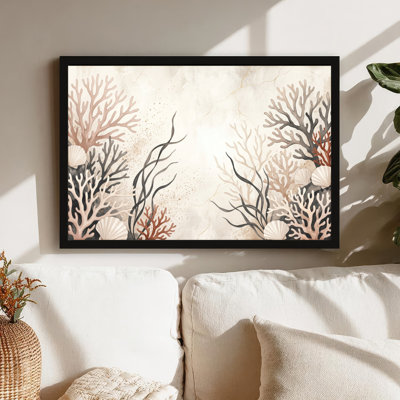 Art mural sur toile noir encadré pour le salon, la chambre à coucher, le bureau ou le vestibule - décoration murale décorative avec coquillage corail