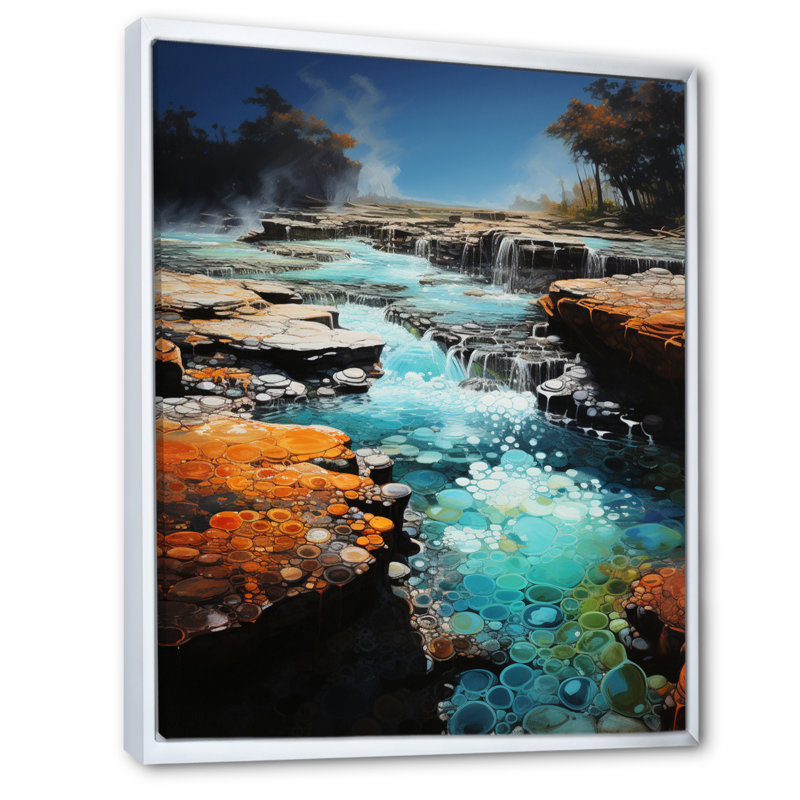 Geyser Sutherby éclatant d'azur Patchwork II, H 40 po x l 30 po x P 1,5 po, Cadre flottant blanc