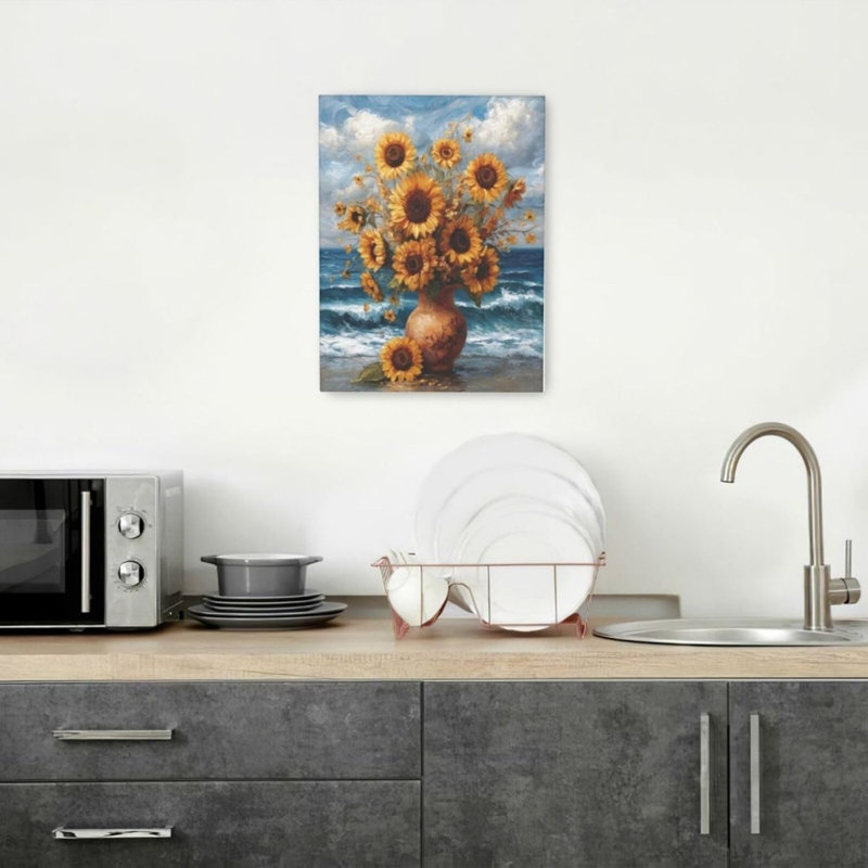 Art mural 24 po x 32 po Ocean Waves Sunflower
