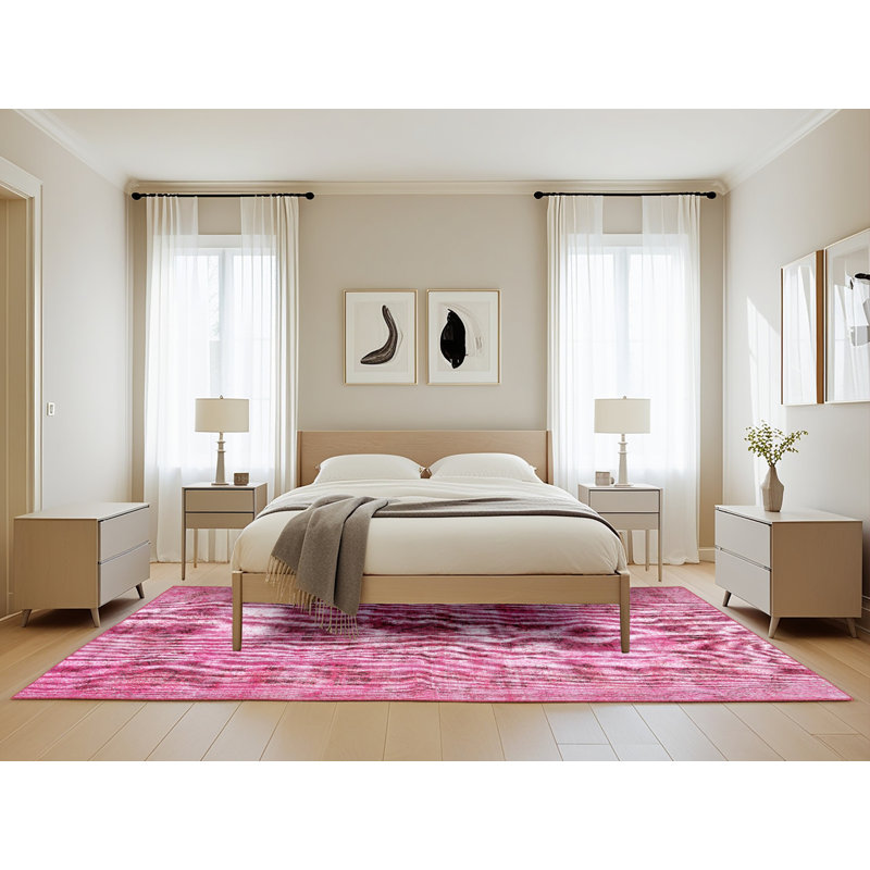 Tapis floral en laine rose clair, Rectangle 5 pi x 8 pi