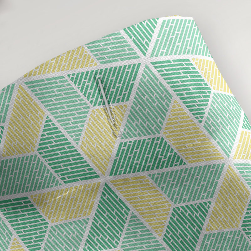 Rideau de douche simple trapézoïde, Vert / Jaune