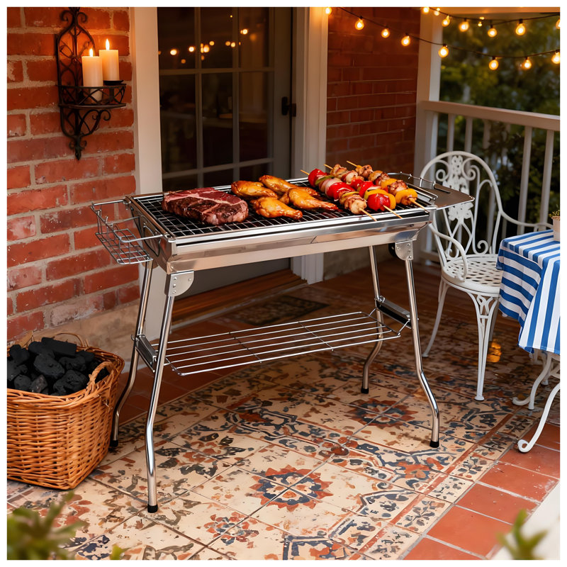 Barbecue portatif pliant au charbon en acier inoxydable