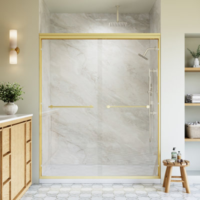 56-60"Wx 72" H Framed Sliding Shower Door with  1/4 inch(6mm) Clear Tempered Glass and Dual Handles,Brushed Gold