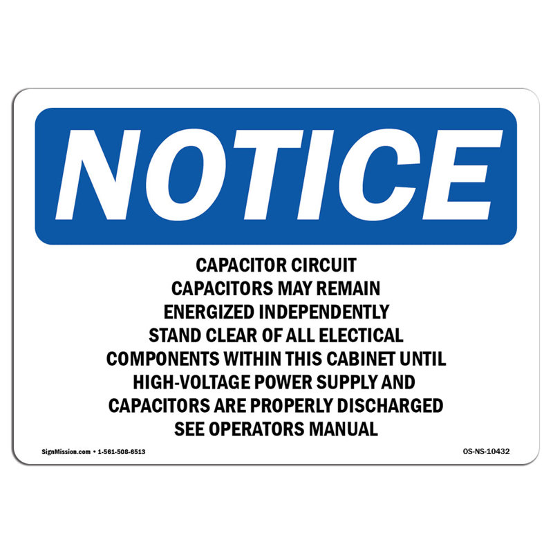 Capacitor Circuit Capacitors Can Remain Aluminum Sign 12 x 18, 12" H x 18" W x 0.1" D