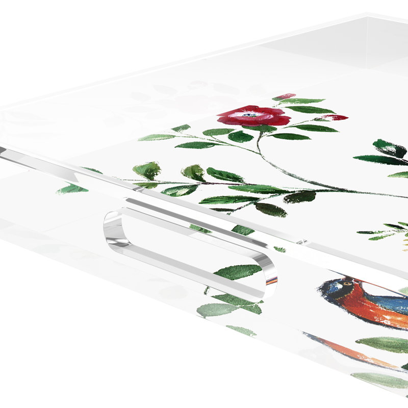 Lost Pavillion Floral No 9 Acrylic Square Decorative Tray, 15"W x 15"D x 2"H