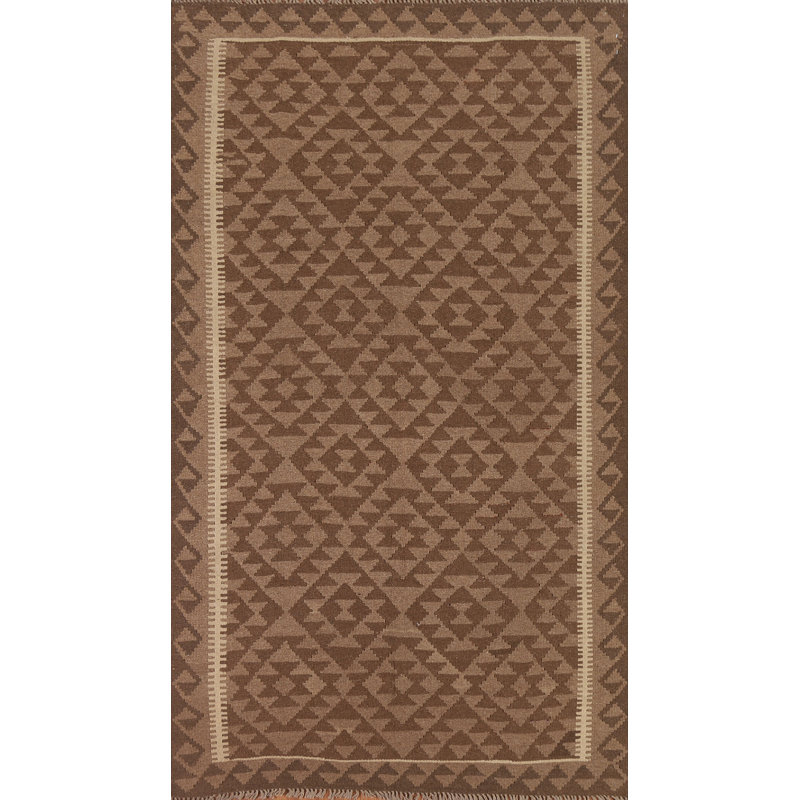 Brown Kilim Reversible Wool Area Rug 5x8