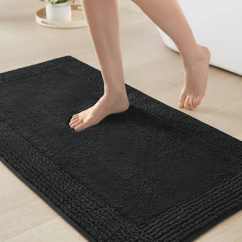Tapis de bain réversible 100% coton touffeté 3000 g / m², Noir, Simple - L 24 po x l 17 po