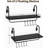 Floating Wall Shelves With Adjustable Hooks For Kitchen, Bathroom, Or Coffee Nook - Rustic Storage Shelf Set Of 2 - Durable Pine Wood With Matte Black Metal Brackets