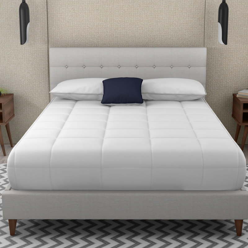Lit tapissier avec 2 tables de chevet, Beige, Grand lit