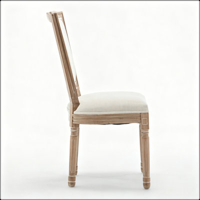 Ensemble de 2 chaises de salle à manger en bois massif Farmhouse avec dossier large et siège en lin