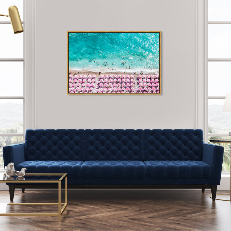 Paradise Beach Umbrellas - impression, Cadre flottant doré, H 30 po x l 45 po