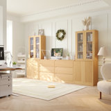 Kitchen Pantry Cabinet With Tempered Glass Doors And Hidden Shelves, Storage Bookshelf With Drawers (A+2F+A)