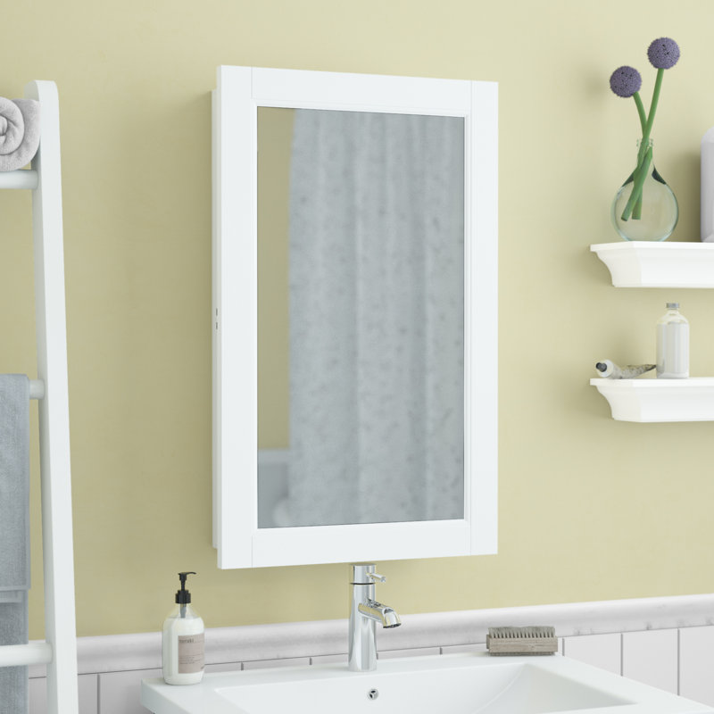 16 Inch Bathroom Medicine Cabinet, Wall Mounted, Mirror, White, 26" H x 16" W x 5" D