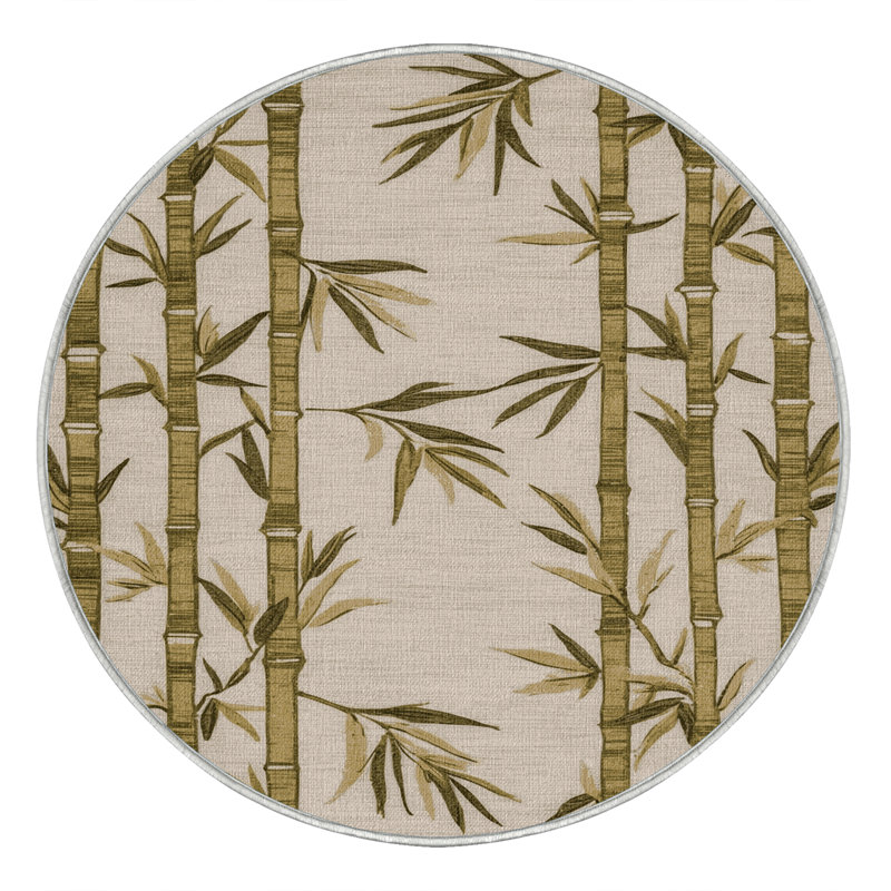 Tapis botanique beige lavable à la machine, Rond 6 pi