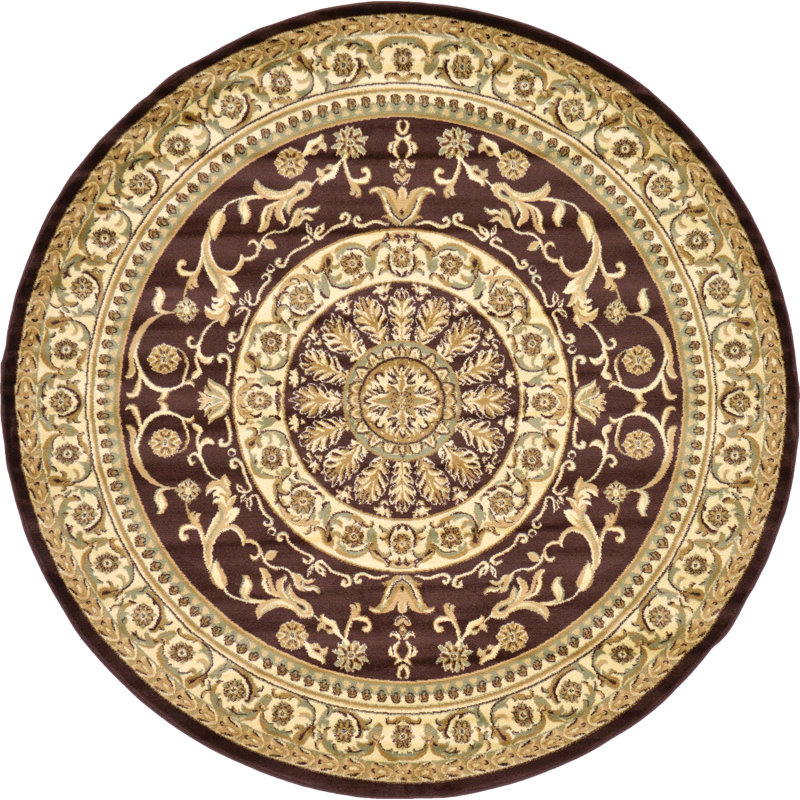 Tapis oriental brun / beige Aracelia, Rond 7 pi 10 po x 7 pi 10 po