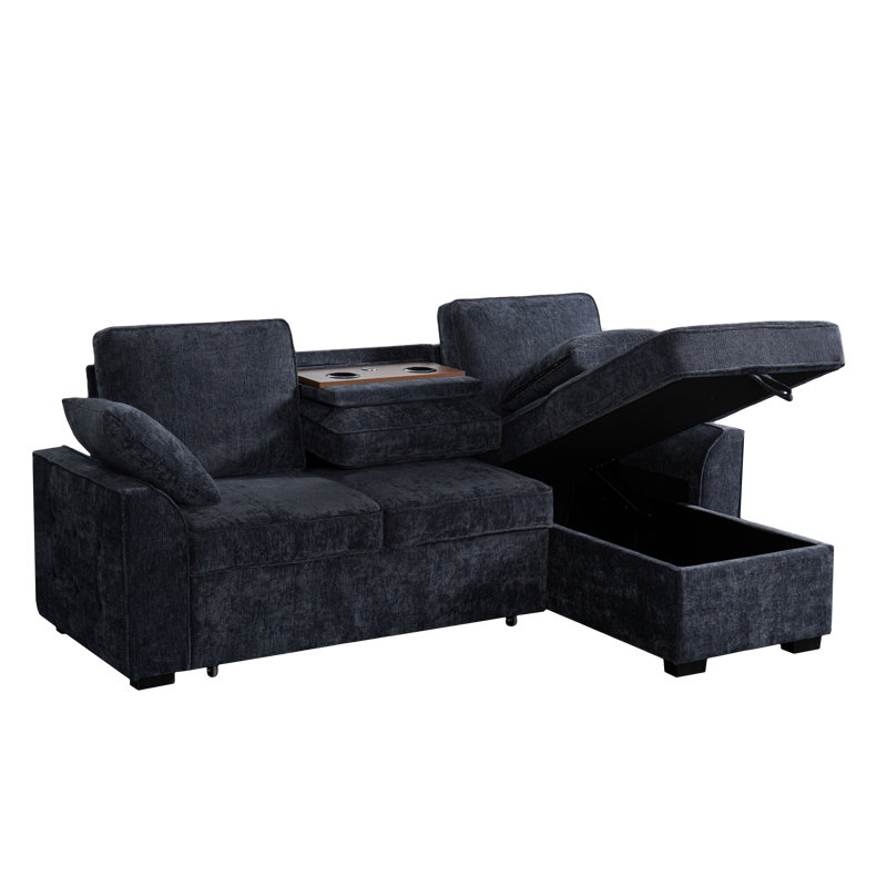 Multi - Functional Sectional Sofa Ensemble Featuring A Removable Cup Holder Tray, Storage - Integrated Chaise And Adjustable Backrests