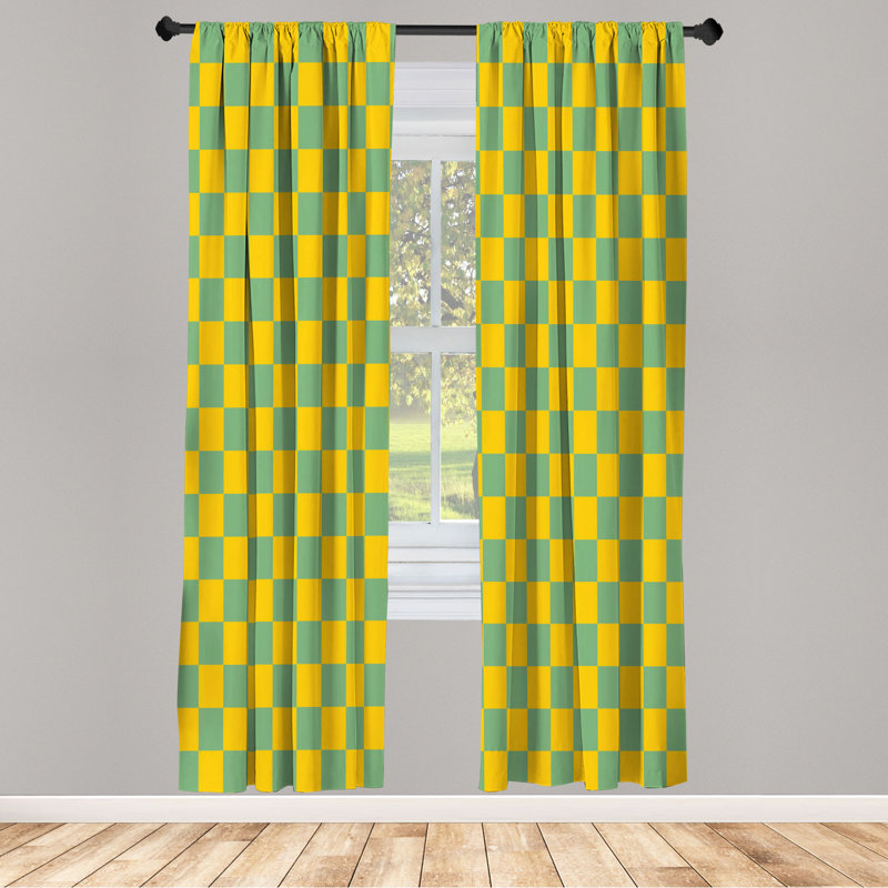Microfiber Floral Semi-Sheer Rod Pocket Curtain Panels, 28" W x 95" L, Yellow/Light Green