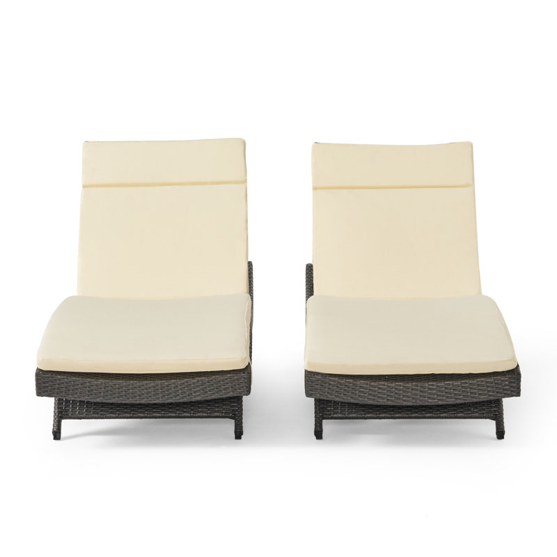 Billur 79.5" Long Reclining Chaise Lounger Set with Cushions, Beige
