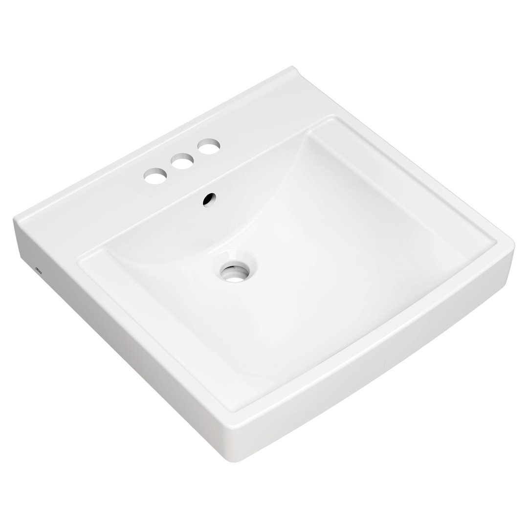 Decorum White Vitreous China Rectangular Wall Mount Bathroom Sink with Overflow American Standard Faucet