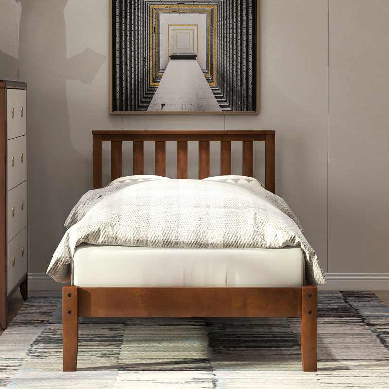 Lit plateforme en bois massif pour lit simple, tête de lit et lattes fiables (lit simple en noyer