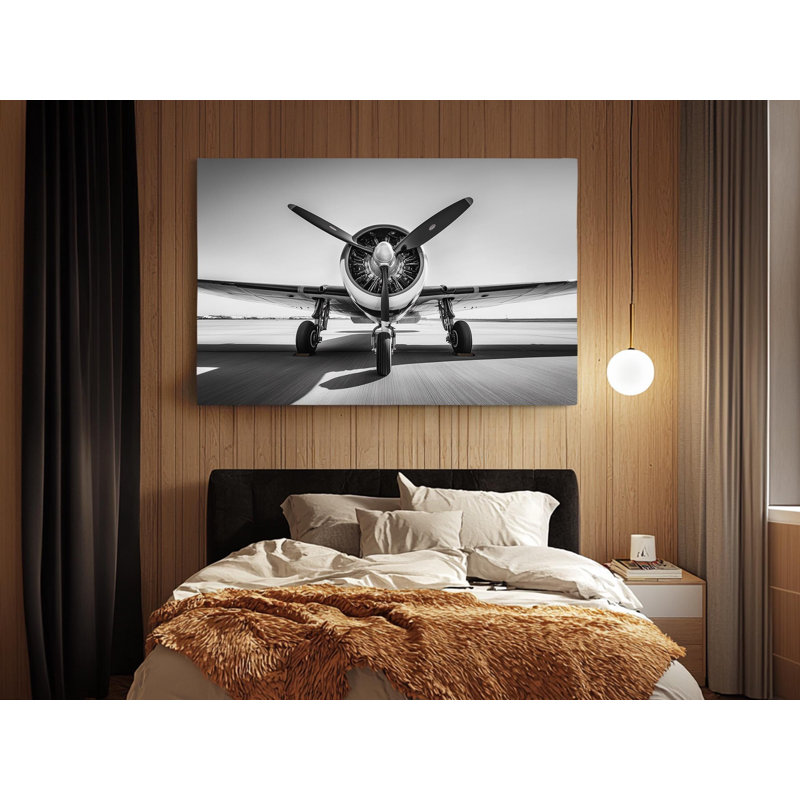 Reproduction d'art sur toile de haute qualité en noir et blanc rétro sur hélice de moteur d'avion - Art mural - Cadeau - décoration murale, reproduction de peinture