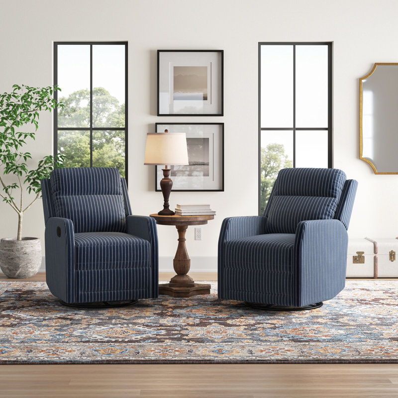Caleya Modern Swivel Rocker Manual Recliner, Navy