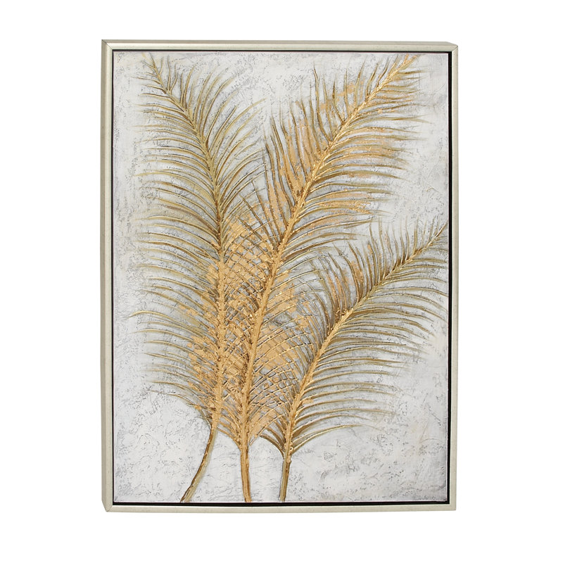 Large Gold and White Botanical Canvas Framed Wall Art