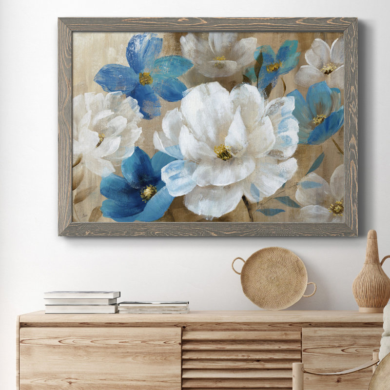 Transient Garden Blues - Reproduction d'art sur toile encadrée, H 31,5 po x l 23,5 po x P 1,5 po, Encadré gris