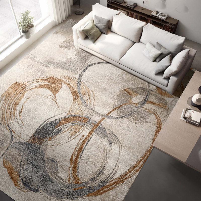 Hand Knotted Abstract Area Rug in Ivory/Brown/Gray, Rectangle 8' x 10'