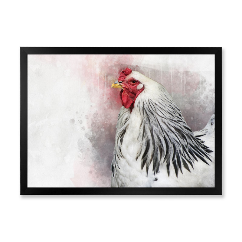 «White Columbia Brahma Rooster Bird», reproduction sur toile, H 16 po x l 32 po x P 1,5 po, Toile avec cadre noir