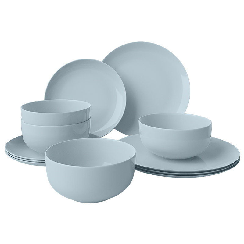 Vaisselle en porcelaine tendre avec un design léger et durable résistant aux éclats, Vert, 12 PCs