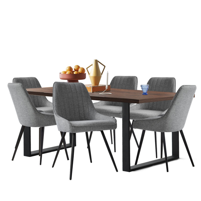 Audna 6-Person Upholstered Dining Set, Walnut, Gray