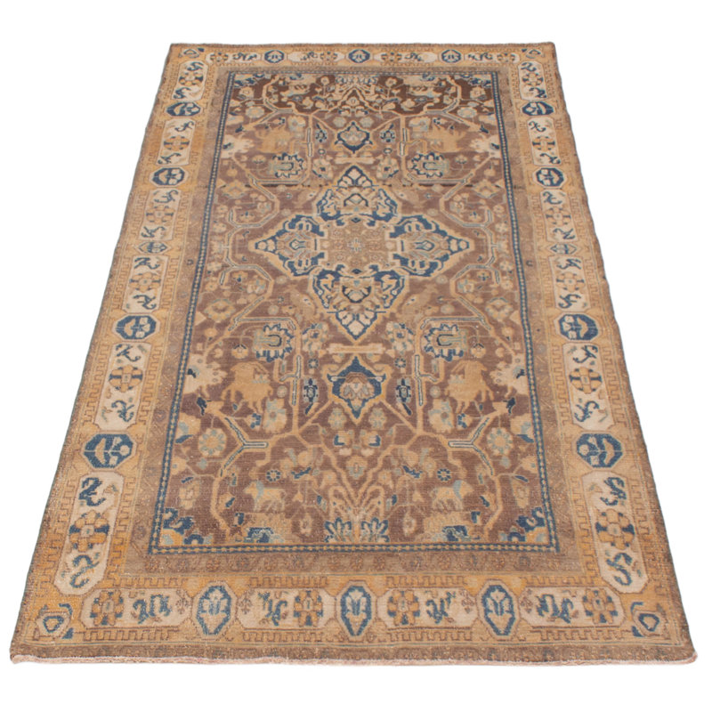 Tapis unique en laine des années 1990 4 pi 9 po x 9 pi 8 po Kamas