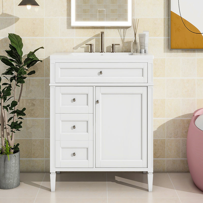 Meuble-lavabo 36 po avec lavabo supérieur, meuble-lavabo moderne avec 2 tiroirs et tiroir escamotable, meuble-lavabo simple